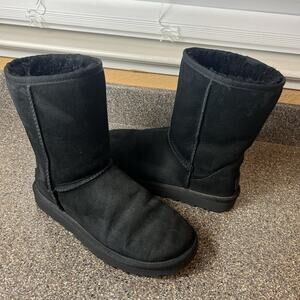 Ugg Black Suede Winter Boots Womens Size 10 Sherpa Lining Pull On Comfort Casual
